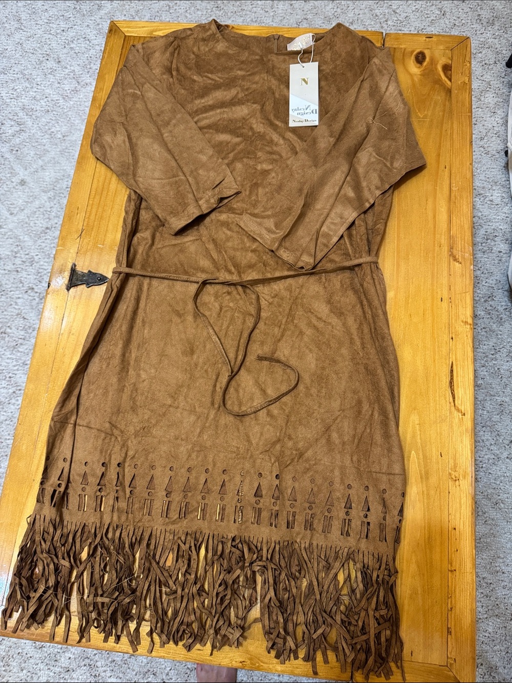 Nolita Brown Suede-Look Fringe Midi Dress - Picture 1 of 4
